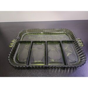 Indiana Glass Green Relish Tray Sectional Fruit Serving Dish Vintage